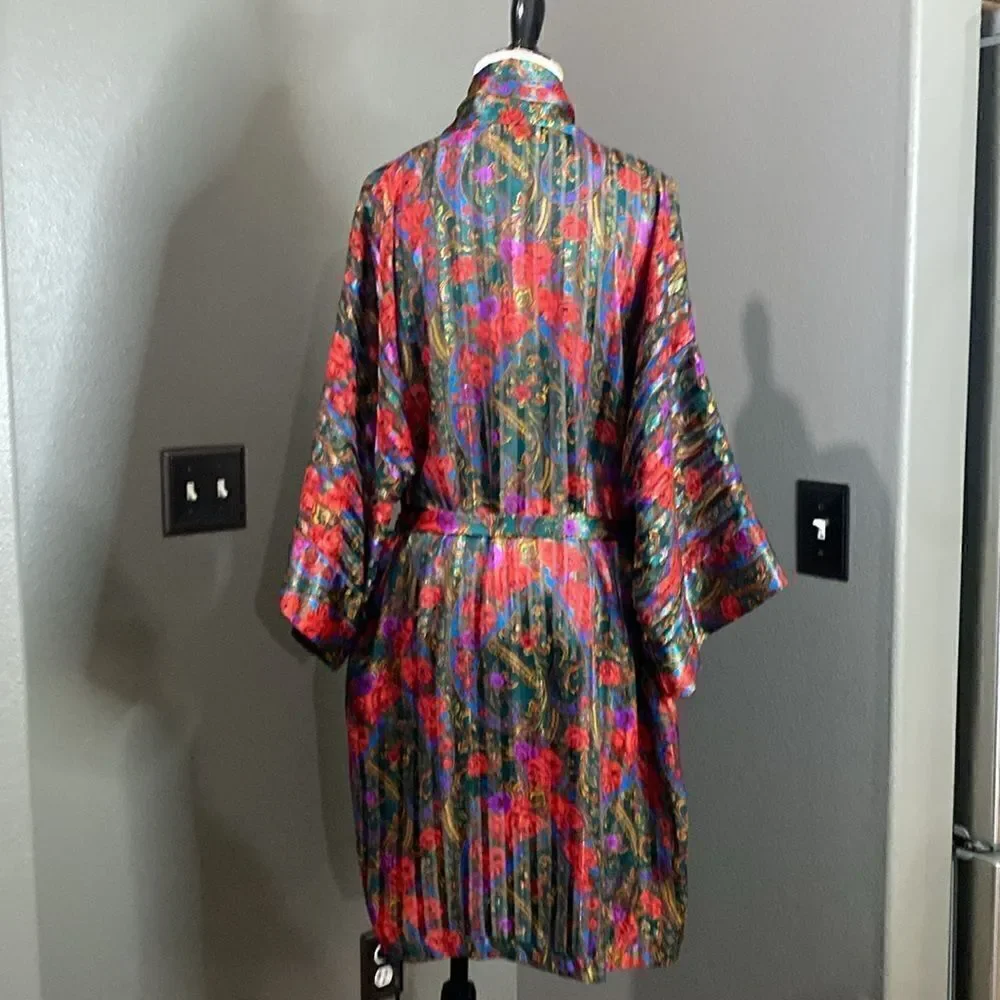 Victorias Secret Vintage Gold Label Satin Semi Sheer Robe Floral